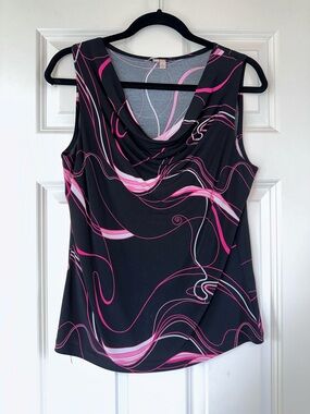 Sleeveless Cowl Neck Top in Black  and Pink Sz L